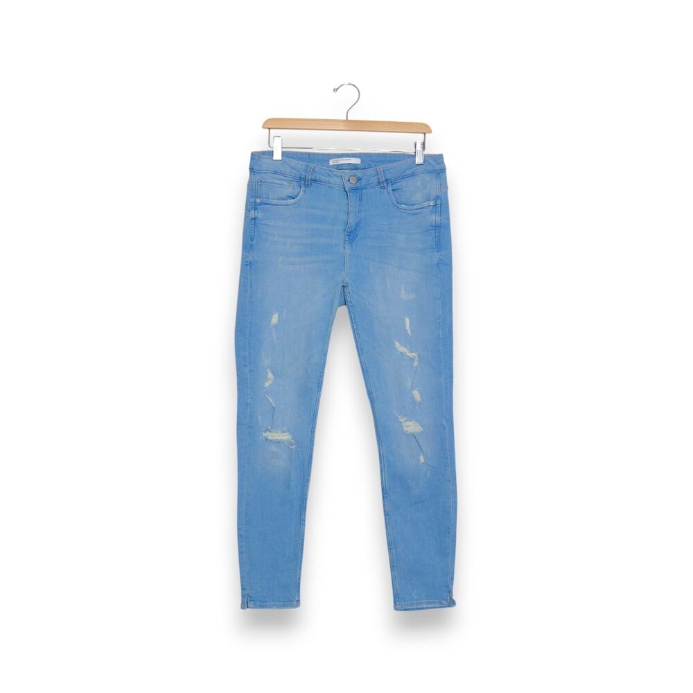 Zara Light Wash Distressed Mid-Rise Skinny Jeans Size 10